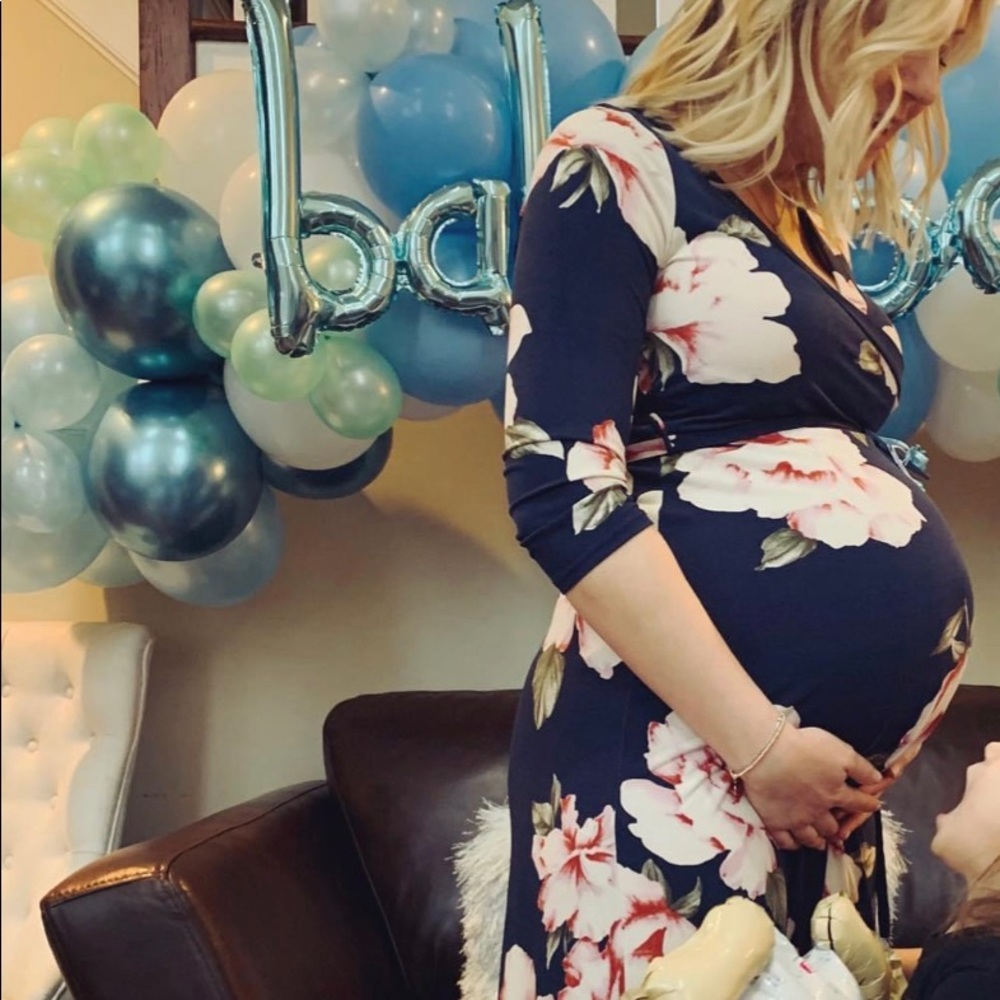 Navy/pink floral maternity maxi dress size small